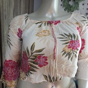 Billabong Floral Crop Top - Cream and Pink